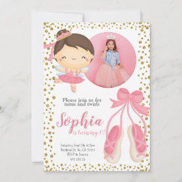 Invitación Purpurina Cute Ballerina Pink Gold | Cumpleaños de