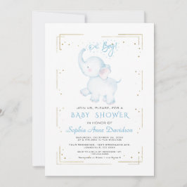 Invitación Purpurina Cute Elephant Gold Baby Shower