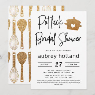 Invitación Purpurina Cute Faux Gold Potluck Bridal Shower