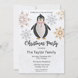 Invitación Purpurina Cute Navidades del pingüino Cena Fiesta