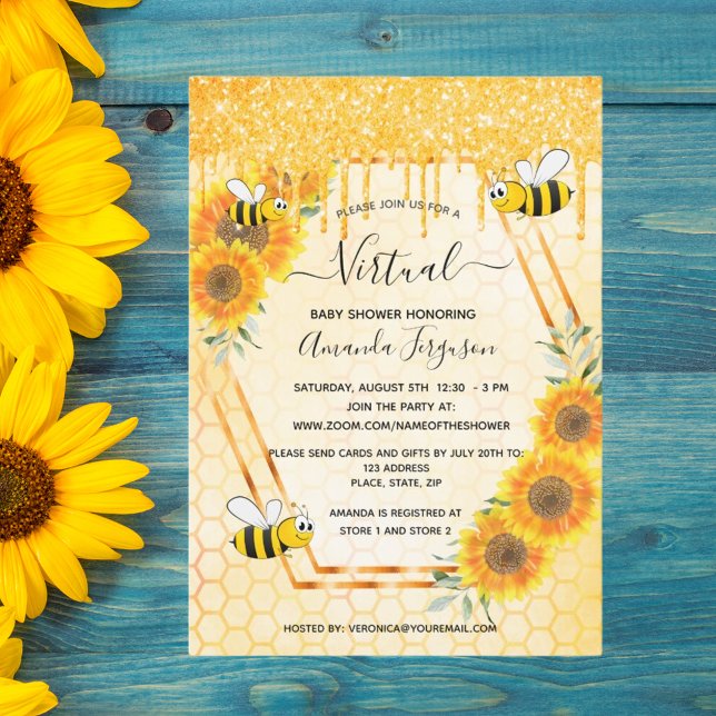 Invitación Purpurina de abejas lindo virtual girasol ducha be (Subido por el creador)