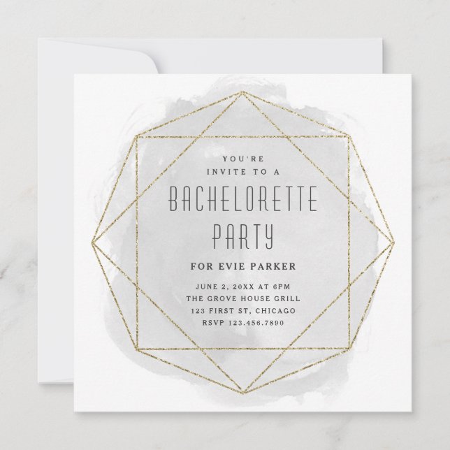 Invitación Purpurina de acuarela Gray Bachelorette Party (Anverso)