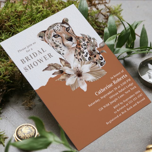 Invitación Purpurina de acuarela Leopardo Floral Bridal Showe (Subido por el creador)