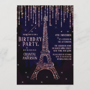 Invitación Purpurina de acuarela París Eiffel Cumpleaños