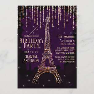 Invitación Purpurina de acuarela Paris Eiffel Tower Par