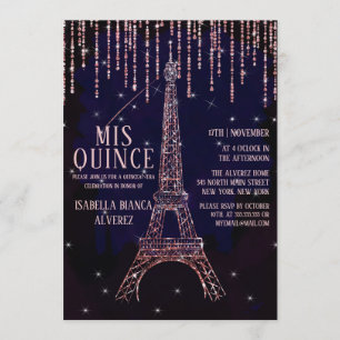 Invitación Purpurina de acuarela París Torre Eiffel Quinceañe
