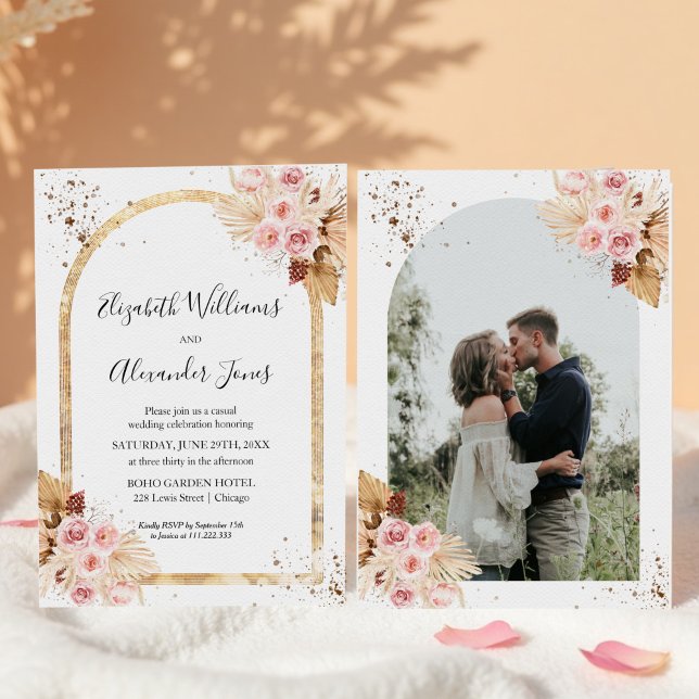 Invitación Purpurina de acuarela seco  de flores Boda de foto (Subido por el creador)