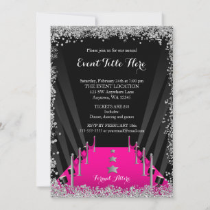 Invitación Purpurina de alfombra rosa de Hollywood Silver eve