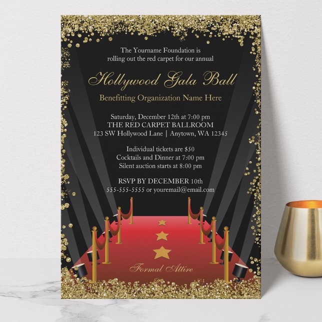 Invitación Purpurina de alfombras rojas de Hollywood Gala Bal (Subido por el creador)