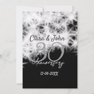 Invitación Purpurina de aniversario de 30 bodas gris plateado