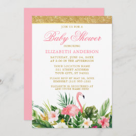 Invitación Purpurina de Baby Shower de acuarela tropical Flam