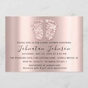 Invitación Purpurina de Baby Shower Rosa Rubor Feet Grey Boy
