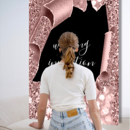 Invitación Purpurina de Boda de oro blanco negro 3D Rosa