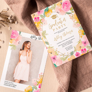 Invitación Purpurina de Boho moda Gold graduación de foto con