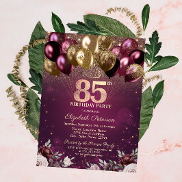 Invitación Purpurina de Borgoña Flores de globo