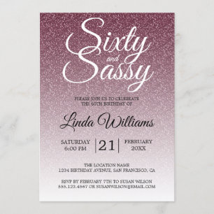 Invitación Purpurina de Borgoña Ombre 60 y cumpleaños 60 Sass