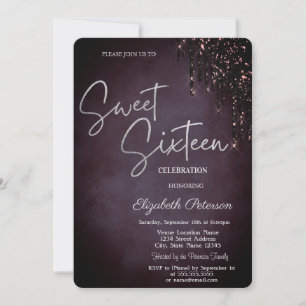 Invitación Purpurina de Borgoña Simple Dulce 16