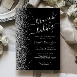 Invitación Purpurina de brunch negro y burbujeante ducha de n