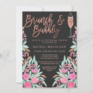 Invitación Purpurina de brunch y bubbly floral ducha de novia