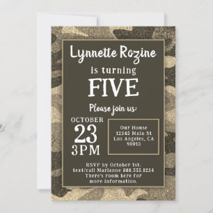 Invitación Purpurina de camuflaje familiar militar Fiesta de 