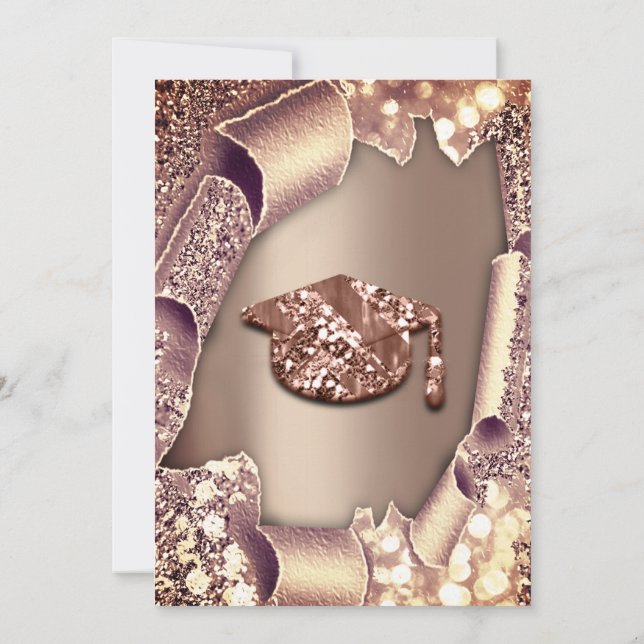 Invitación Purpurina de CAP Rosa EFECTO 3D del Fiesta graduad (Reverso)