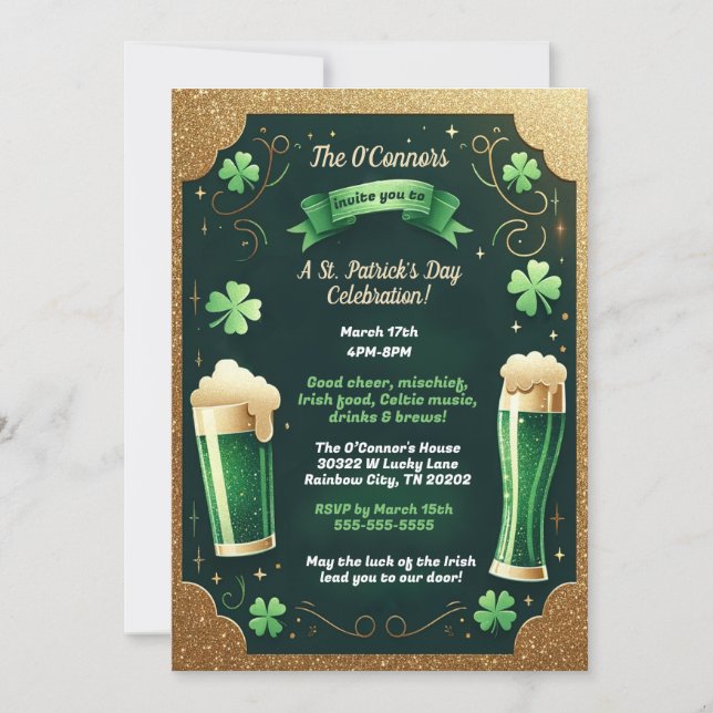 Invitación Purpurina de cervezas afortunadas St. Patrick's Da (Anverso)