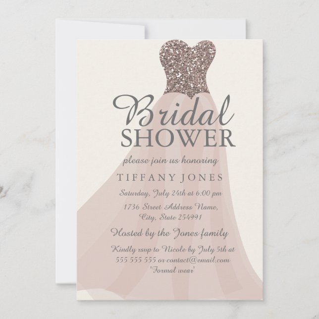 Invitación Purpurina de champán de oro ducha de novia con tra (Anverso)