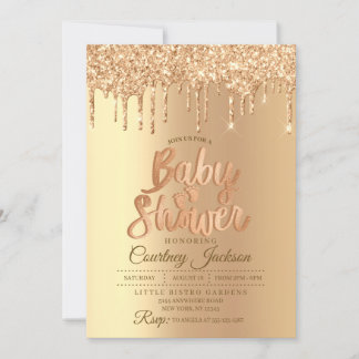 Invitación Purpurina de champaña Drip Baby Shower