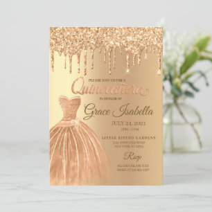 Invitación Purpurina de champaña Drip Quinceanera Cumpleaños