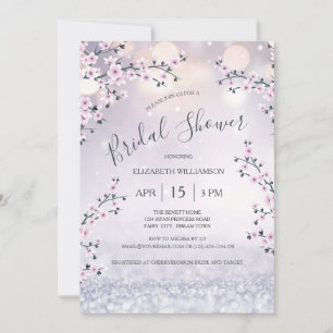 Invitación Purpurina de Cherry Blossom Mauve   Bridal Shower
