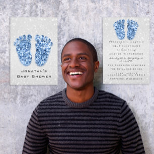 Invitación Purpurina de chispa Baby Shower Pies Blue Silver S