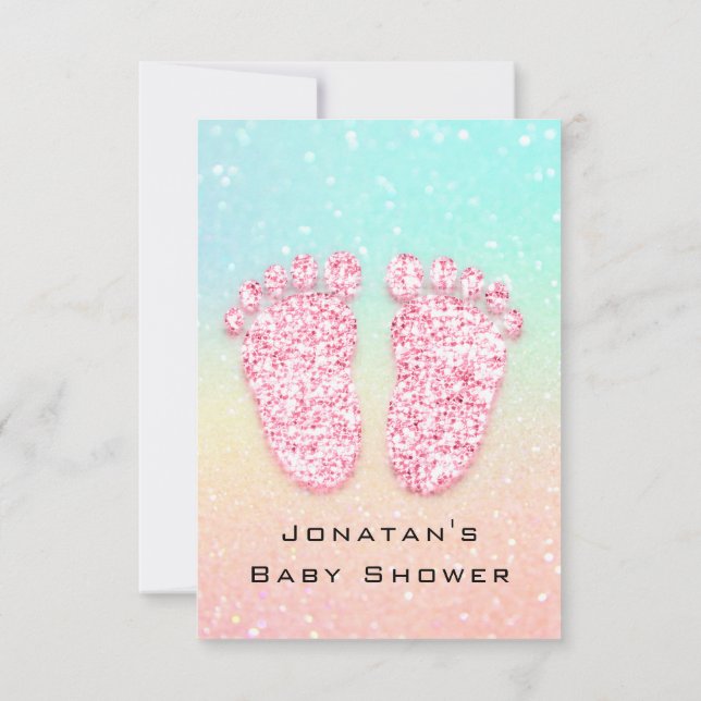 Invitación Purpurina de chispa Baby Shower Pies Ombre Rosa Sp (Reverso)