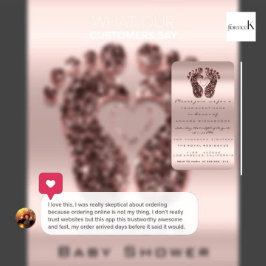 Invitación Purpurina de chispa Baby Shower pies Rosa de piel