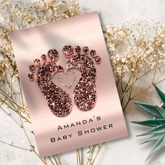 Invitación Purpurina de chispa Baby Shower pies Rosa de piel  (Spark Glitter Baby Shower Feet Rose Skin Blush VIP Invitation)