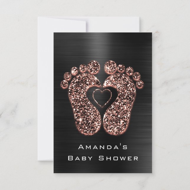 Invitación Purpurina de chispa Baby Shower pies Rosa piel neg (Reverso)
