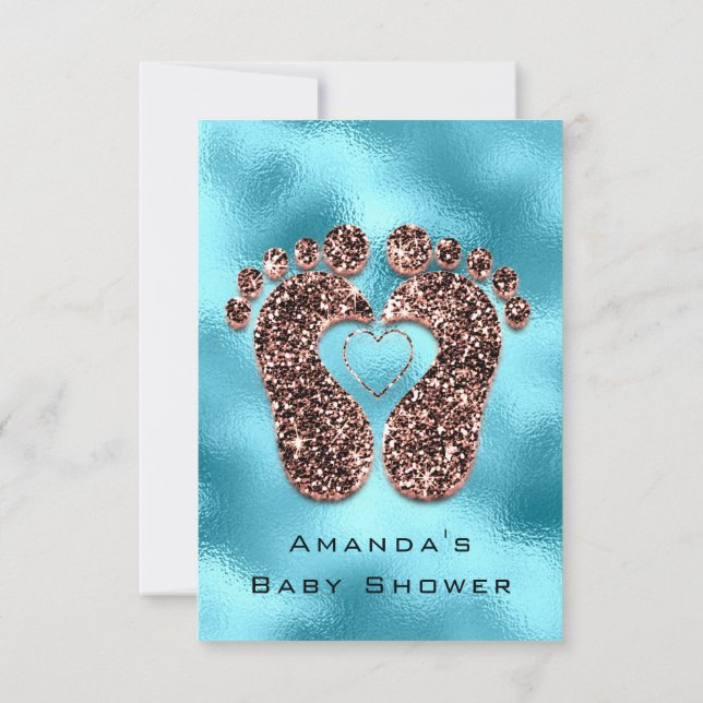 Invitación Purpurina de chispa Baby Shower pies Rosa Skin Blu (Reverso)