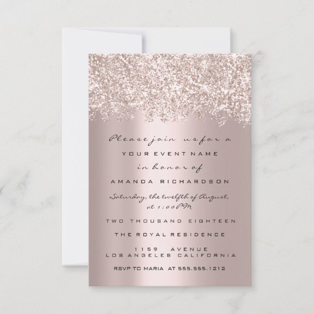 Invitación Purpurina de chispa Confetti Gris Rosa Bridal Swee (Anverso)