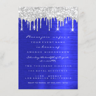 Invitación Purpurina de chispa de plata gotea Noche azul real