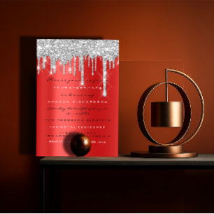 Invitación Purpurina de chispa Drip Silver Nodal Gris Rojo 16