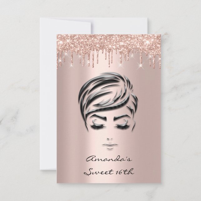 Invitación Purpurina de chispa Drips Rosa Dulce Oro 16.º Gir (Reverso)