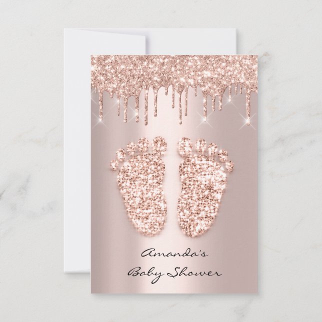 Invitación Purpurina de chispa Dris Rosa de pies Baby Shower  (Reverso)