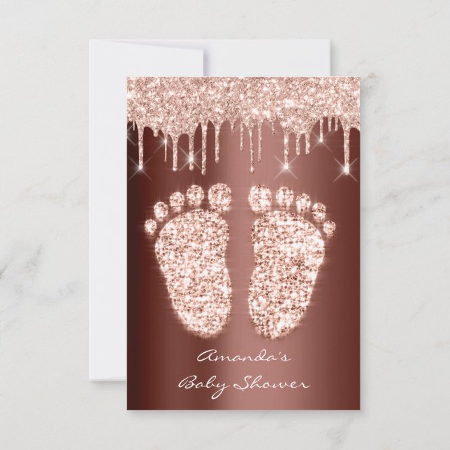 Invitación Purpurina de chispa Dris Rosa Pies Baby Shower Bro (Reverso)