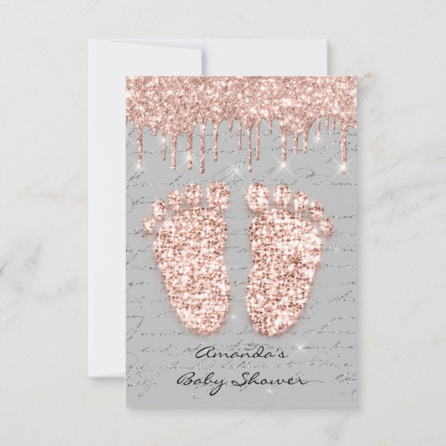 Invitación Purpurina de chispa Dris Rosa Pies de Baby Shower  (Reverso)