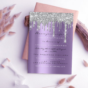 Invitación Purpurina de chispa gota plata morada novia gris 1