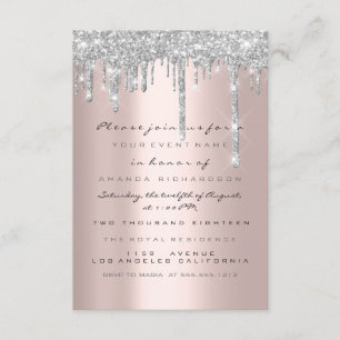 Invitación Purpurina de chispa gotea Rosa de plata dulce de n