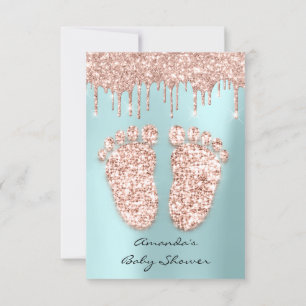 Invitación Purpurina de chispa goteo Rosa de pies Baby Shower