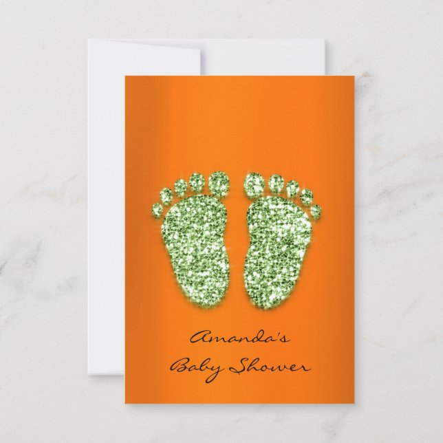 Invitación Purpurina de chispa Naranja Mint Green Baby Shower (Reverso)