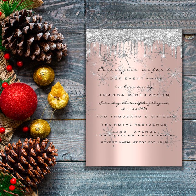 Invitación Purpurina de chispa Rosa Silver Lux Bridal Sweet 1 (Spark Glitter Rose Silver Lux Bridal Sweet 16th Invitation)