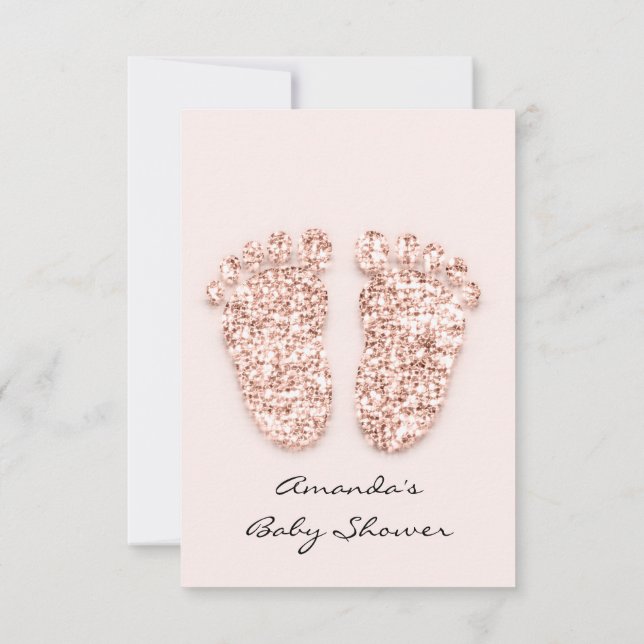 Invitación Purpurina de chispas goteo Rosa Baby Shower pies d (Reverso)