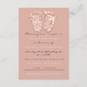 Invitación Purpurina de chispas goteo Rosa Baby Shower pies d